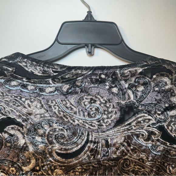 Context Black Gray Paisley Dark Romantic Velvet Burnout Whimsigoth Blouse Size M - Picture 12 of 16
